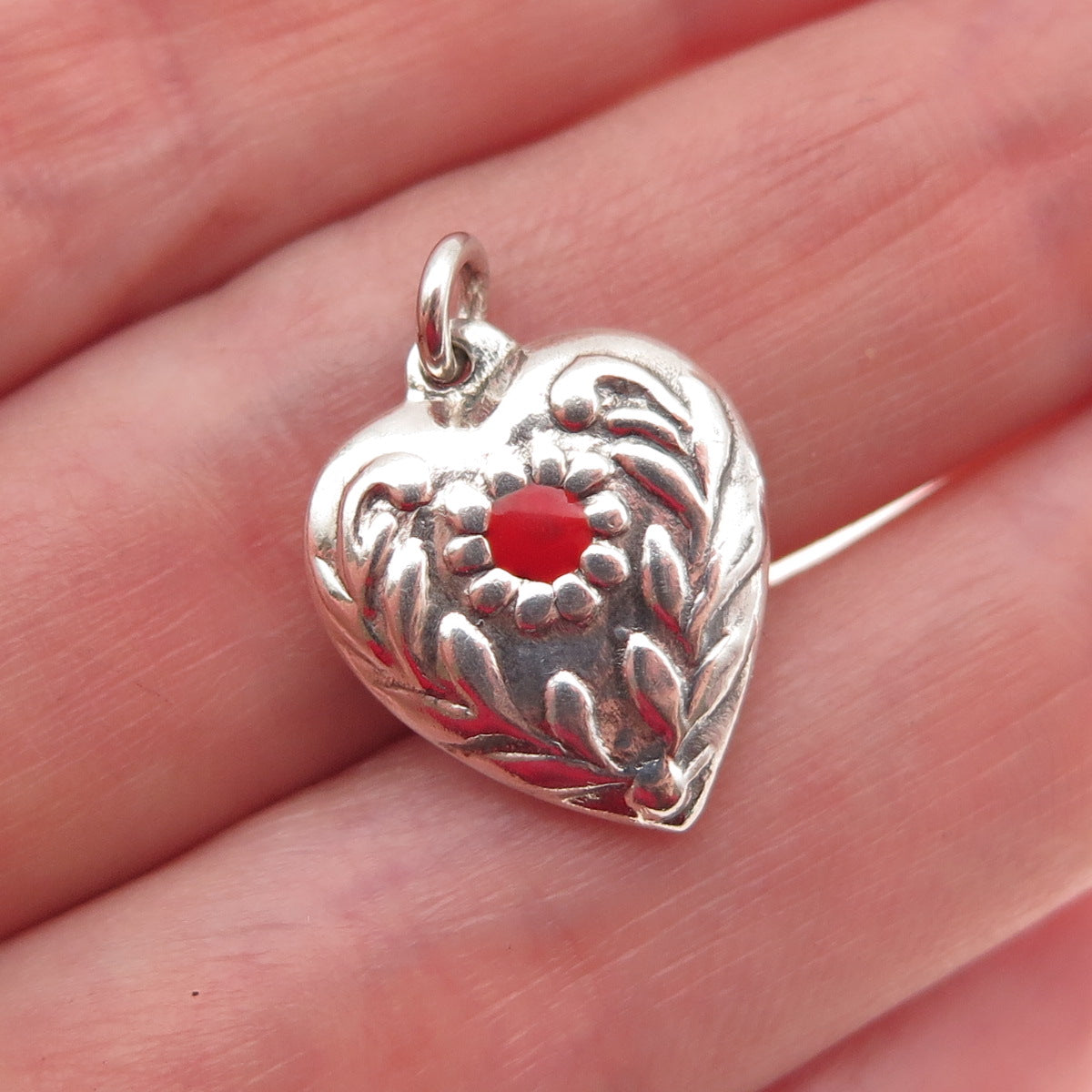 925 Sterling Antique Art Deco Enamel Floral Chatelaine Heart Mini Charm Pendant