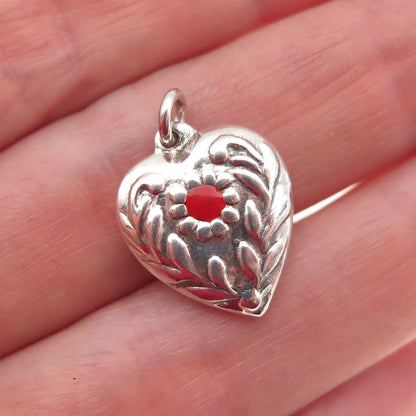 925 Sterling Antique Art Deco Enamel Floral Chatelaine Heart Mini Charm Pendant