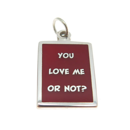 925 Sterling Silver Red Enamel "You Love Me Or Not?" Minimalist Charm Pendant