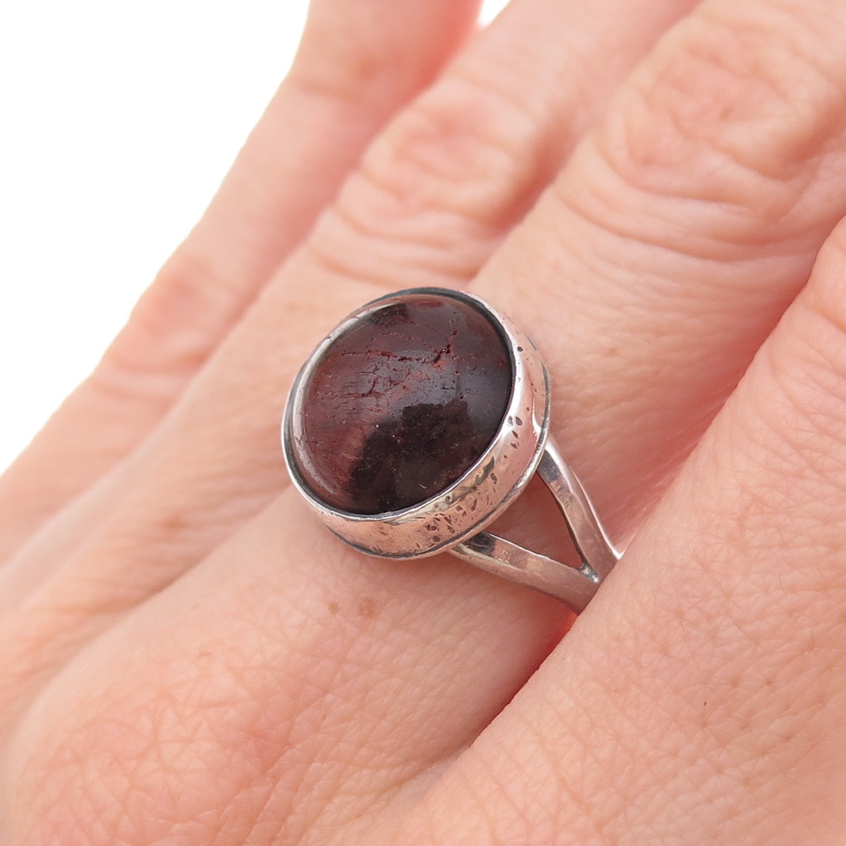 925 Sterling Silver Vintage Real Tiger Iron Modernist Oxidized Ring Size 7.5