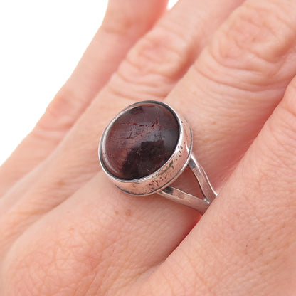 925 Sterling Silver Vintage Real Tiger Iron Modernist Oxidized Ring Size 7.5