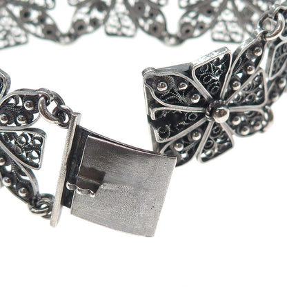 925 Sterling Silver Vintage GHG Artisan Cross Filigree Oxidized Bracelet 7.25"