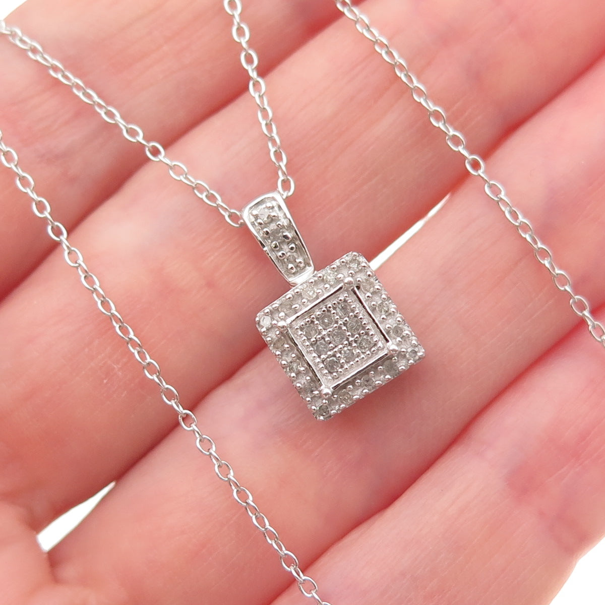 925 Sterling Silver Real Round-Cut Diamond Cable Chain Necklace 18"