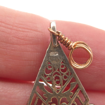 925 Sterling Silver Gold Plated Vintage Real Sapphire Pearl & Red Garnet Pendant