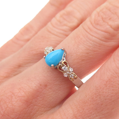 Chuck Clemency 925 Sterling Silver 2-Tone Real Turquoise & Topaz Ring Size 8.25