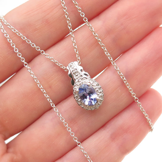 925 Sterling Silver Real Tanzanite & White Topaz Cable Chain Necklace 18"