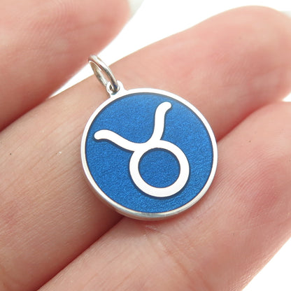 925 Sterling Silver Blue Enamel Taurus Zodiac Sign Minimalist Charm Pendant