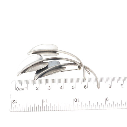 Beau 925 Sterling Silver Vintage Modernist Floral Leaf Oxidized Pin Brooch