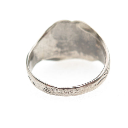 925 Sterling Silver Antique Art Deco Enamel Torah Judaica Oxidized Ring Size 8.5