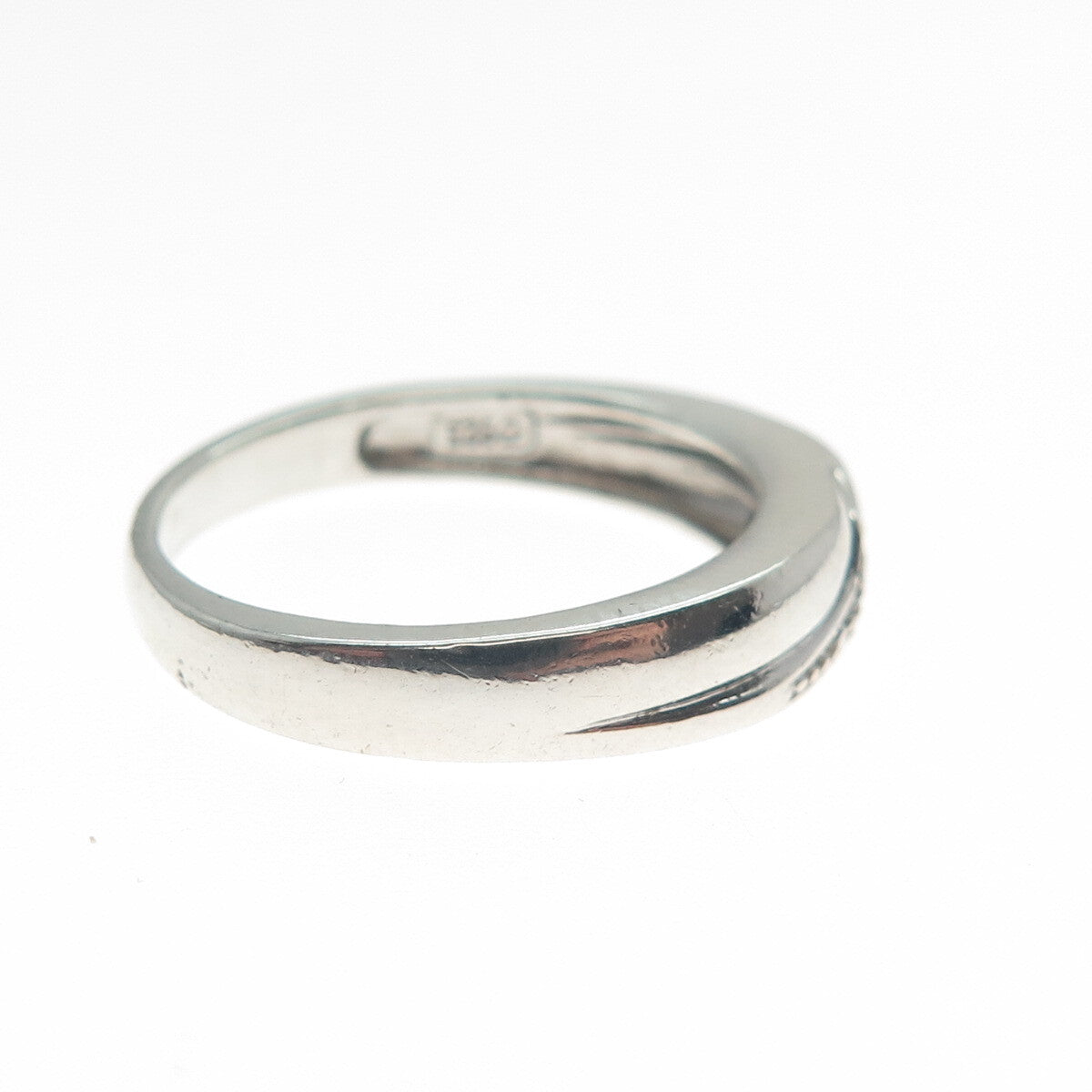 925 Sterling Silver Real White Diamond Accent Wavy Line Ring Size 7.5