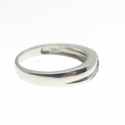 925 Sterling Silver Real White Diamond Accent Wavy Line Ring Size 7.5