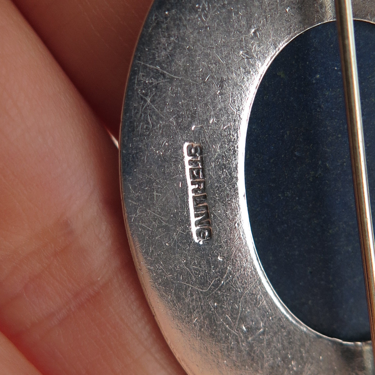 925 Sterling Silver Vintage Real Sodalite Floral Leaf Oxidized Pin Brooch