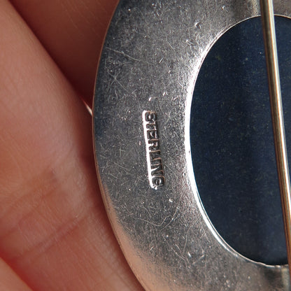 925 Sterling Silver Vintage Real Sodalite Floral Leaf Oxidized Pin Brooch