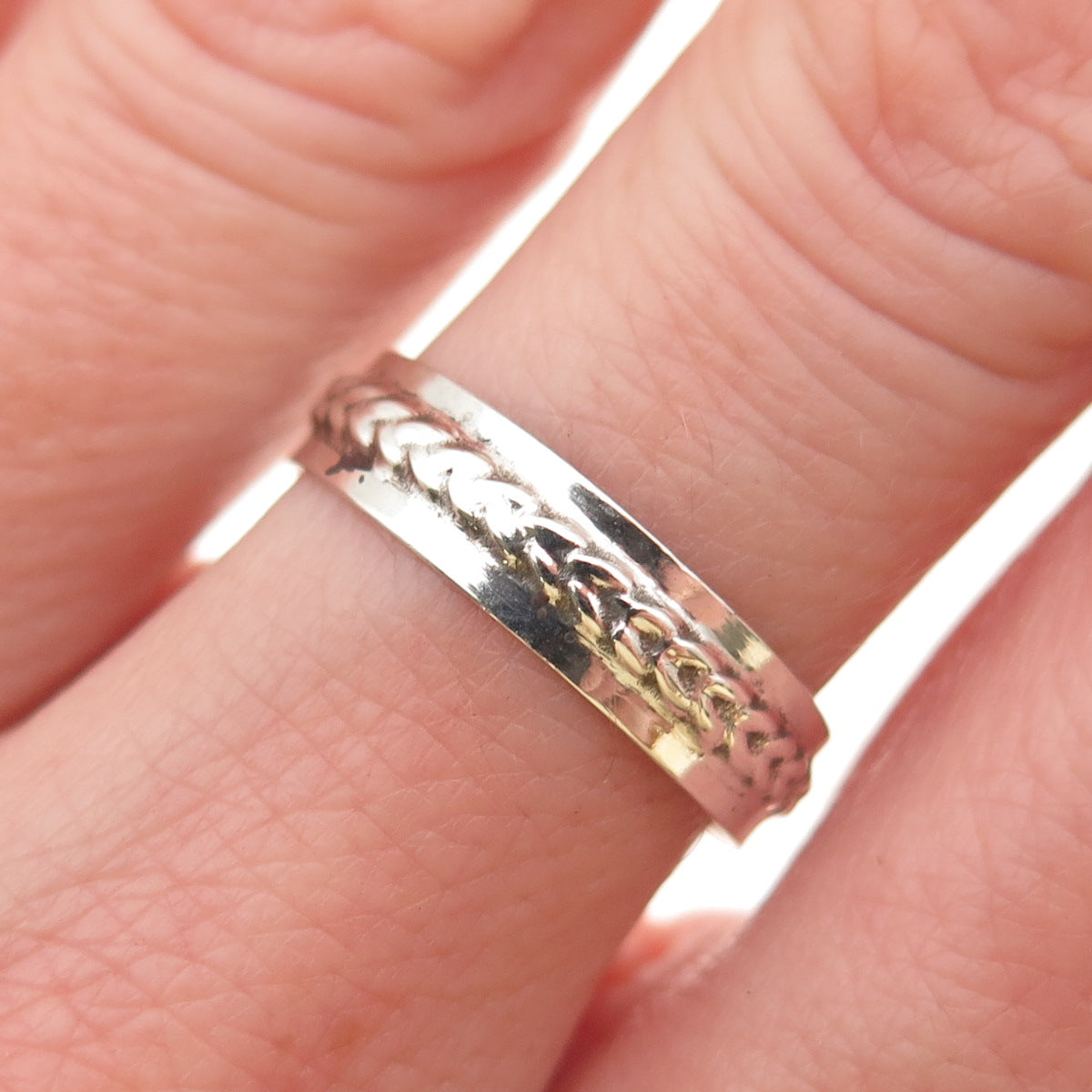 925 Sterling Silver Vintage Mexico Wheat Link Oxidized Band Ring Size 7.25