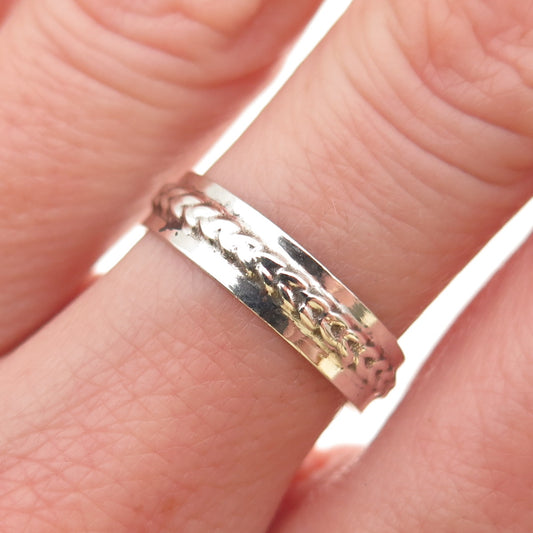 925 Sterling Silver Vintage Mexico Wheat Link Oxidized Band Ring Size 7.25