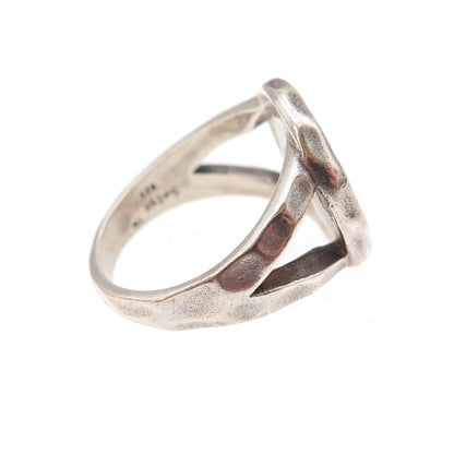 Satya 925 Sterling Silver Vintage Real Blue Topaz Modernist Oxidized Ring Size 6