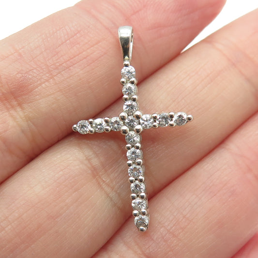 925 Sterling Silver Round-Cut Shaped C Z Cross Pendant