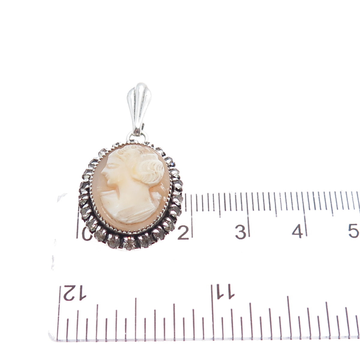 MARTELLI 925 Sterling Silver Vintage Real MOP & Rhinestone Cameo Charm Pendant