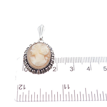 MARTELLI 925 Sterling Silver Vintage Real MOP & Rhinestone Cameo Charm Pendant