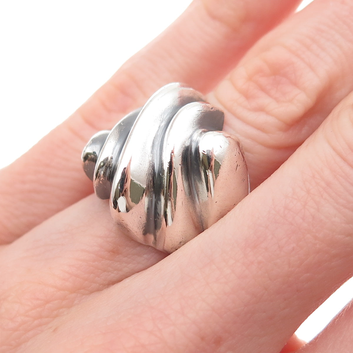 925 Sterling Silver Vintage Mexico Modernist Ribbed Oxidized Ring Size 5.5