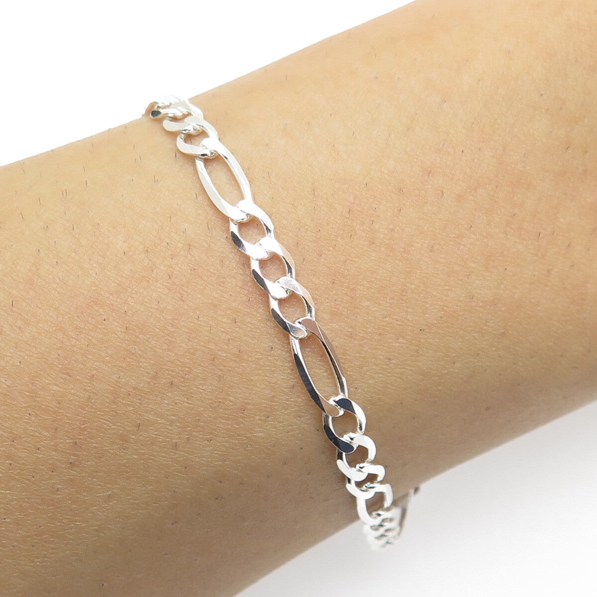 HAN 925 Sterling Silver Italy Figaro Link Bracelet 7.5"