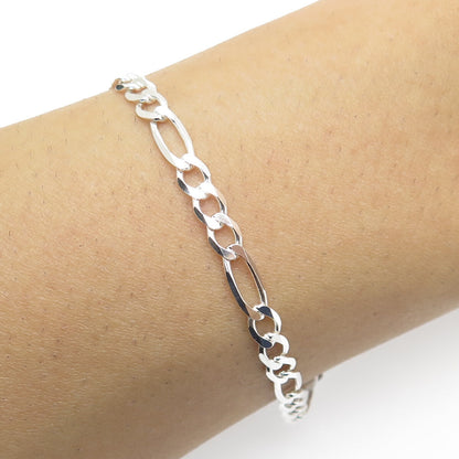 HAN 925 Sterling Silver Italy Figaro Link Bracelet 7.5"