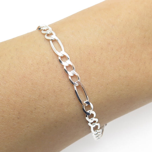 HAN 925 Sterling Silver Italy Figaro Link Bracelet 7.5"