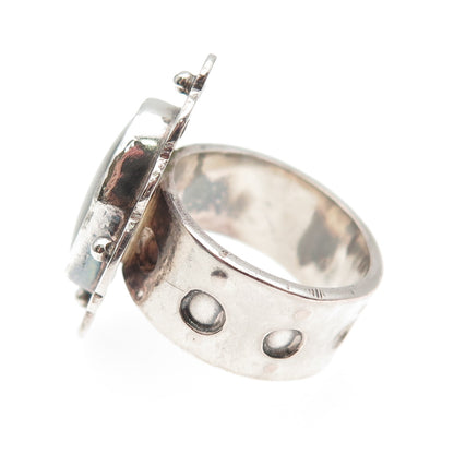 925 Sterling Silver Vintage Real Agate Modernist Oxidized Ring Size 7