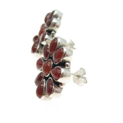 925 Sterling Silver Vintage Real Carnelian Gemstone Floral Earrings