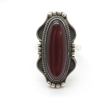 925 Sterling Silver Vintage Southwestern Real Carnelian Oxidized Ring Size 6.75