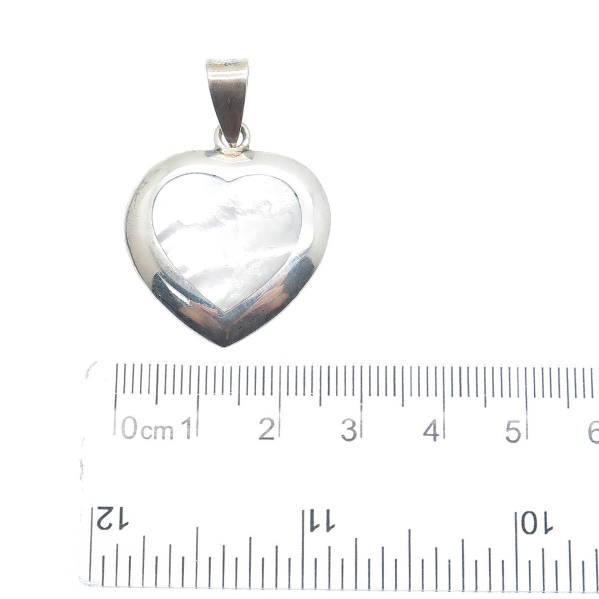 925 Sterling Silver Vintage Real Mother-of-Pearl Heart Charm Pendant