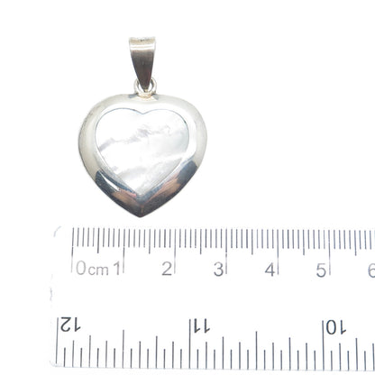 925 Sterling Silver Vintage Real Mother-of-Pearl Heart Charm Pendant