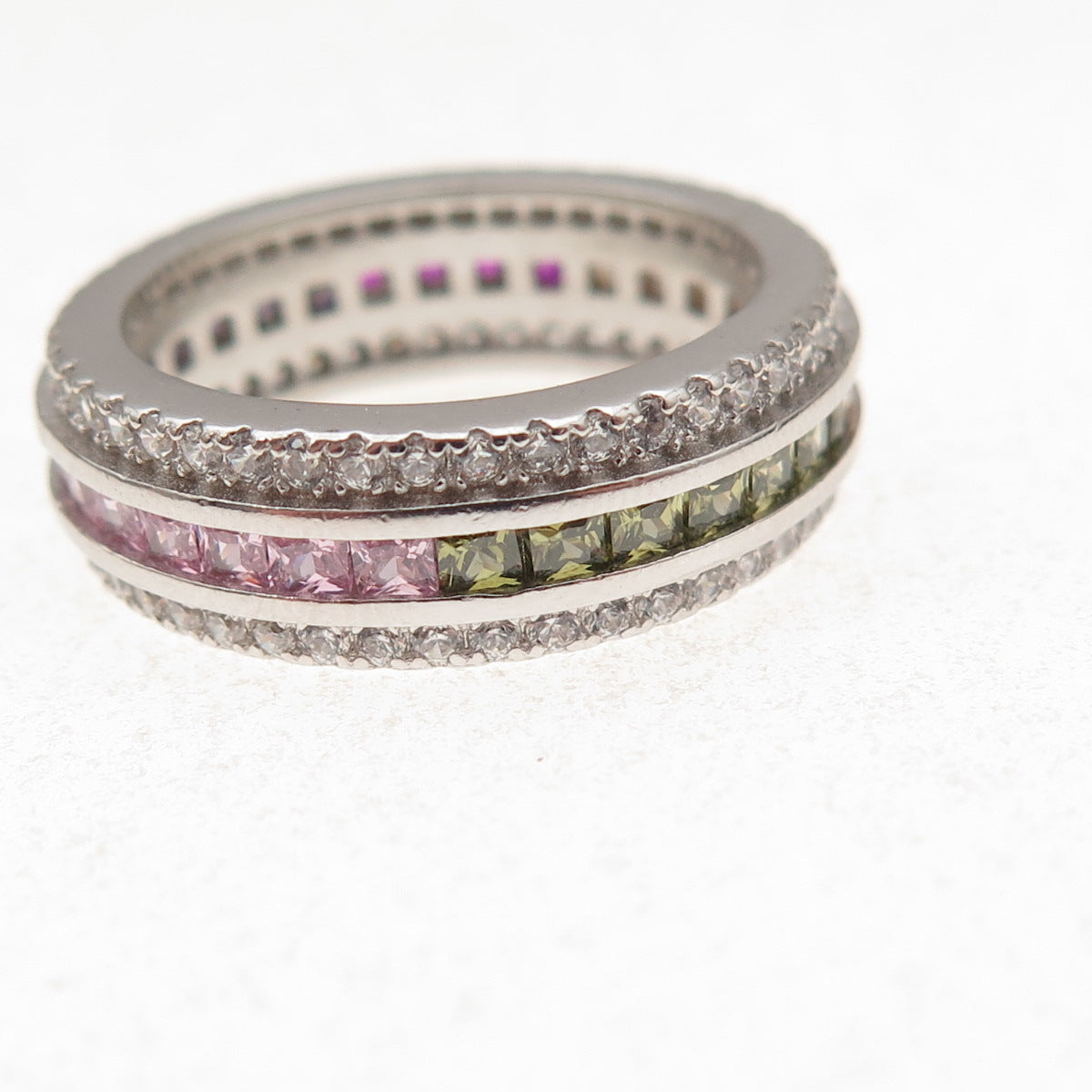 925 Sterling Silver Multi-Color C Z Band Ring Size 7.25