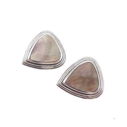 Paul Brackna 925 Sterling Silver Vintage Real Abalone Shell Clip On Earrings