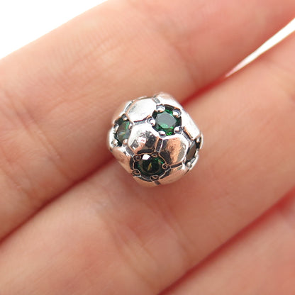 PANDORA 925 Sterling Silver Real Chrome Diopside Soccer Ball Slide Bead Charm