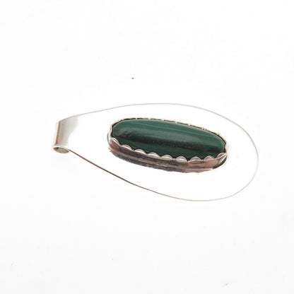 Old Pawn 925 Sterling Silver Vintage Southwestern Malachite Tribal Slide Pendant