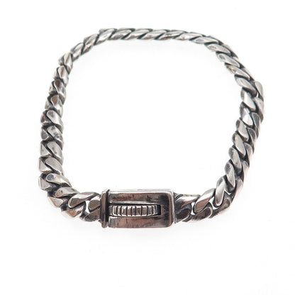 925 Sterling Silver Vintage Mexico Cuban Link Oxidized Bracelet 7"