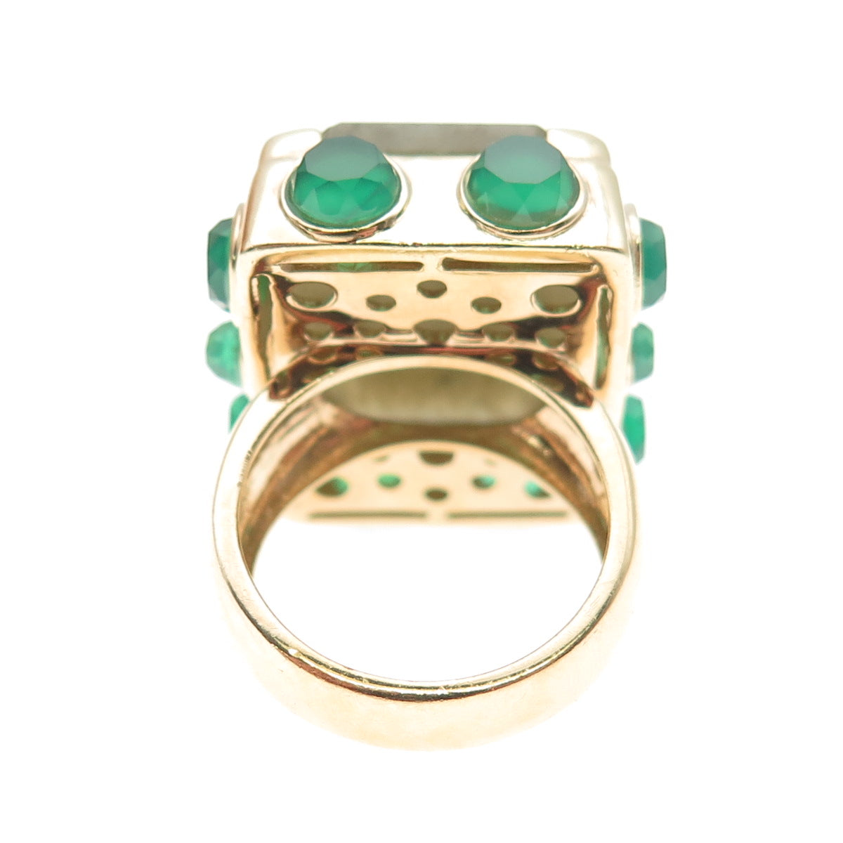 925 Sterling Silver Gold Plated Real Labradorite Green Chalcedony Ring Size 7.5