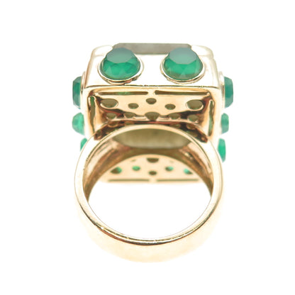 925 Sterling Silver Gold Plated Real Labradorite Green Chalcedony Ring Size 7.5