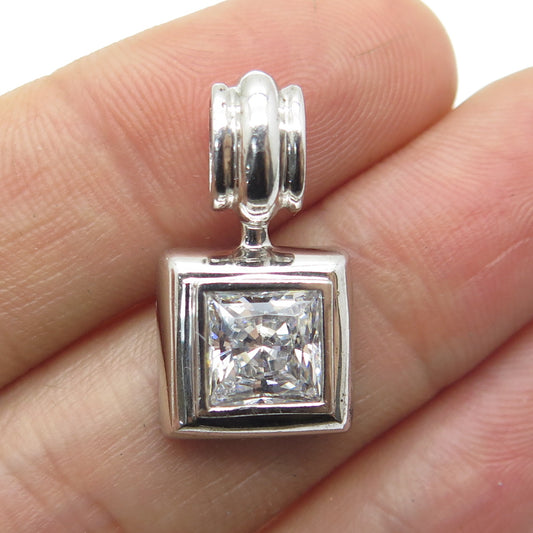 925 Sterling Silver Princess-Cut C Z Charm Pendant