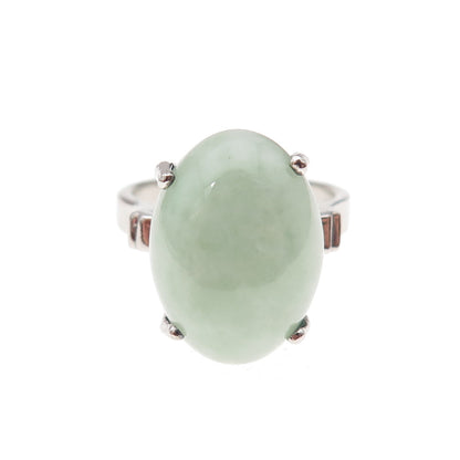 Gold Stone 925 Sterling Silver Vintage Real Cabochon Jade Ring Size 8