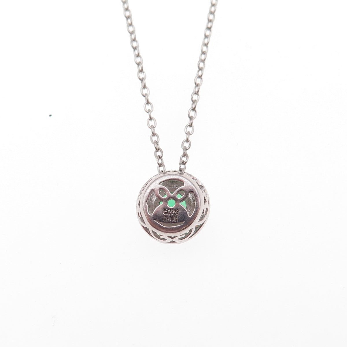 925 Sterling Silver Round-Cut Green & White C Z Cable Chain Necklace 18"