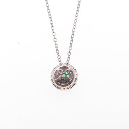 925 Sterling Silver Round-Cut Green & White C Z Cable Chain Necklace 18"