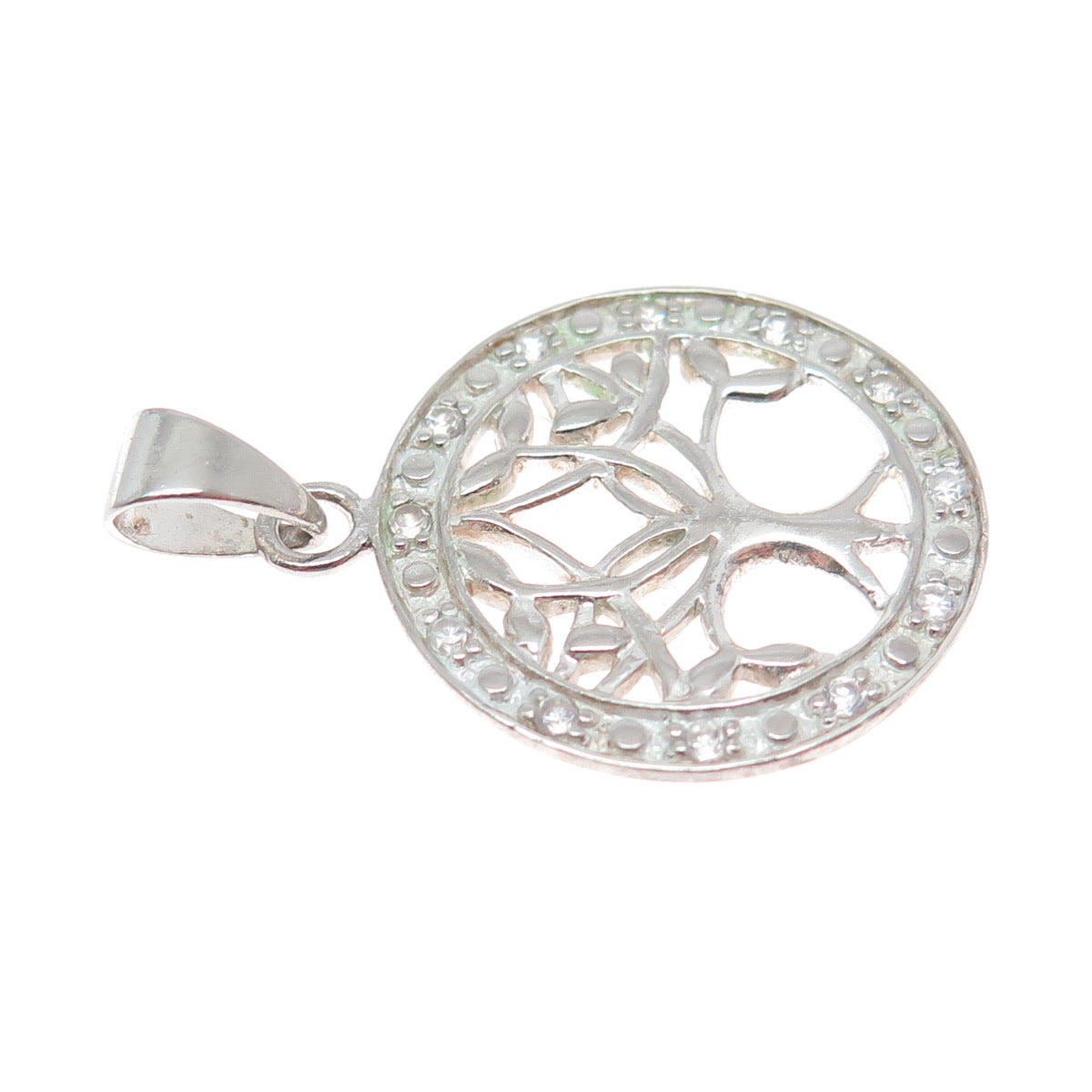 CHARLES WINSTON Sterling Silver Vintage Round-Cut C Z Tree of Life Charm Pendant
