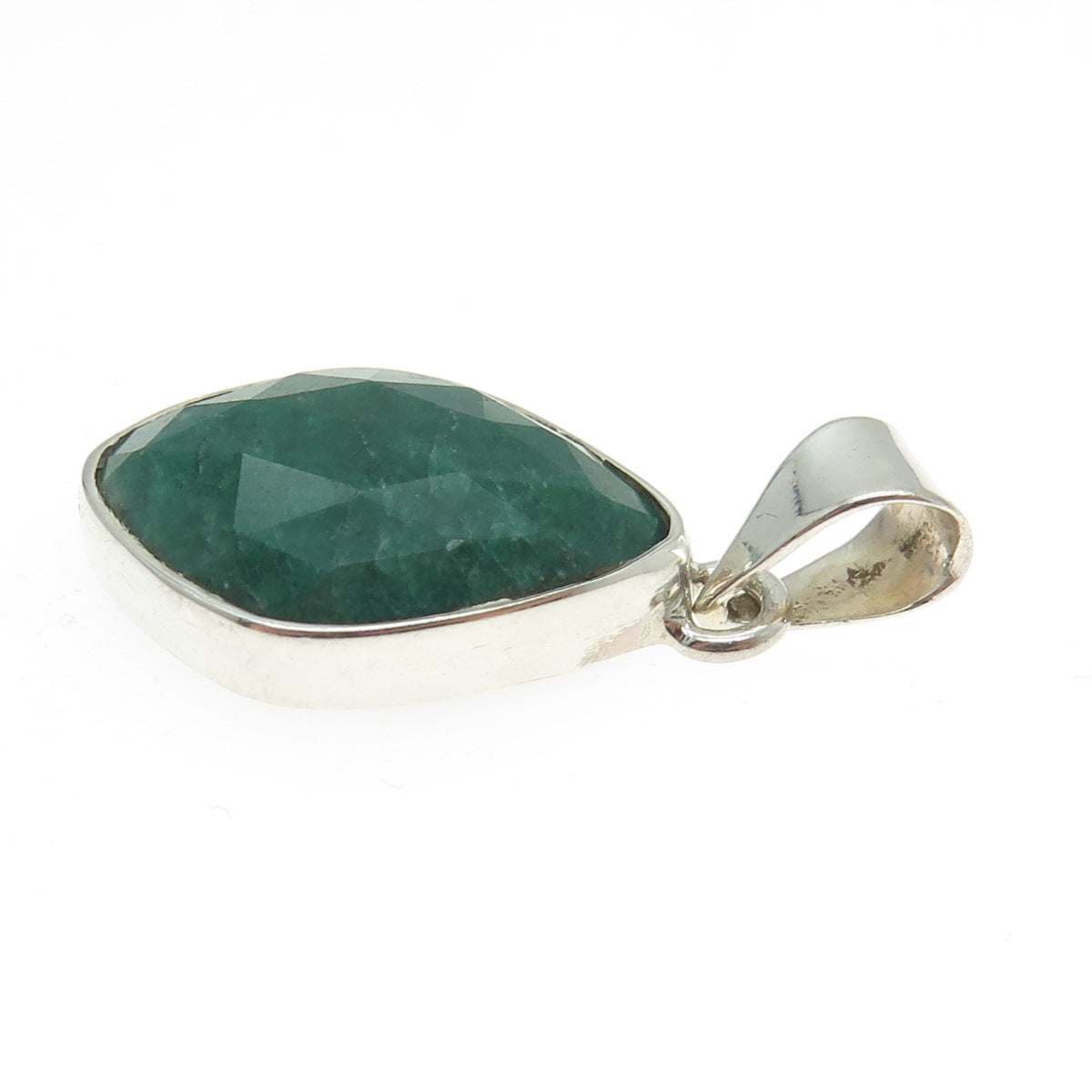 925 Sterling Silver Vintage Real Oval Rhombus-Cut Emerald Pendant