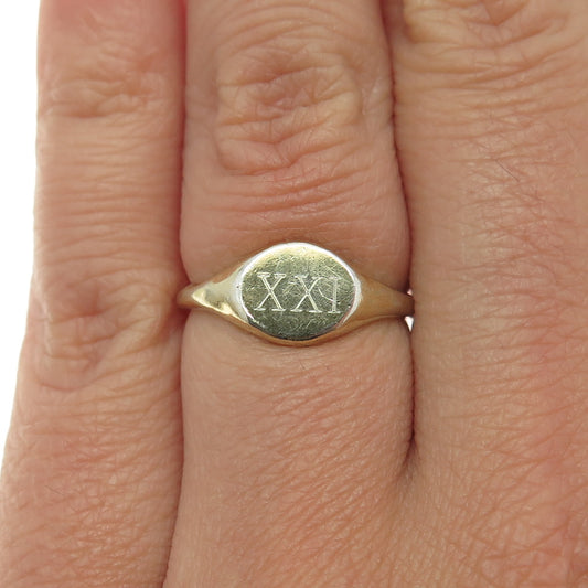 925 Sterling Silver Gold Plated "XXI" Signet Ring Size 5.25