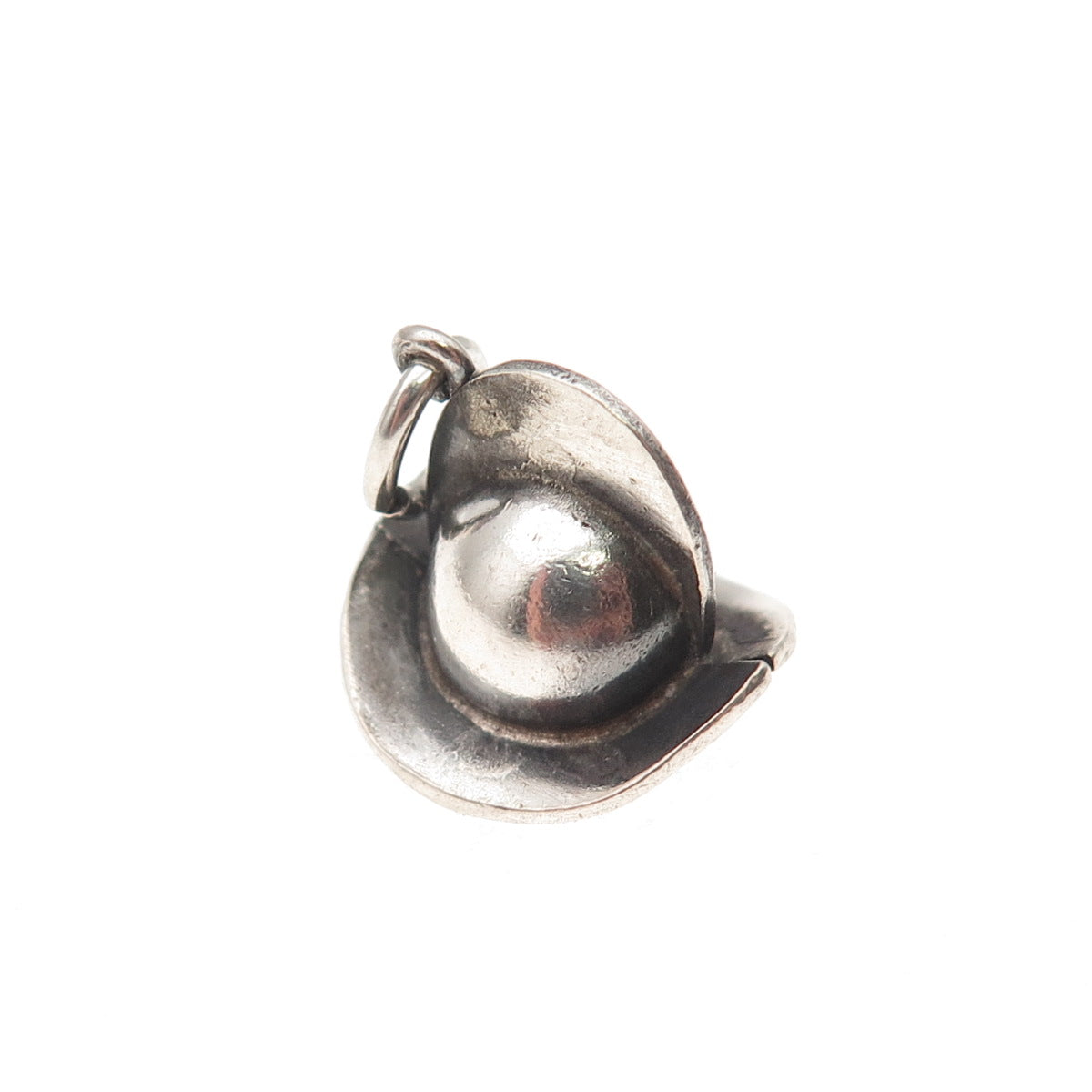 835 Silver Vintage Firefighter Helmet Oxidized 3D Charm Pendant