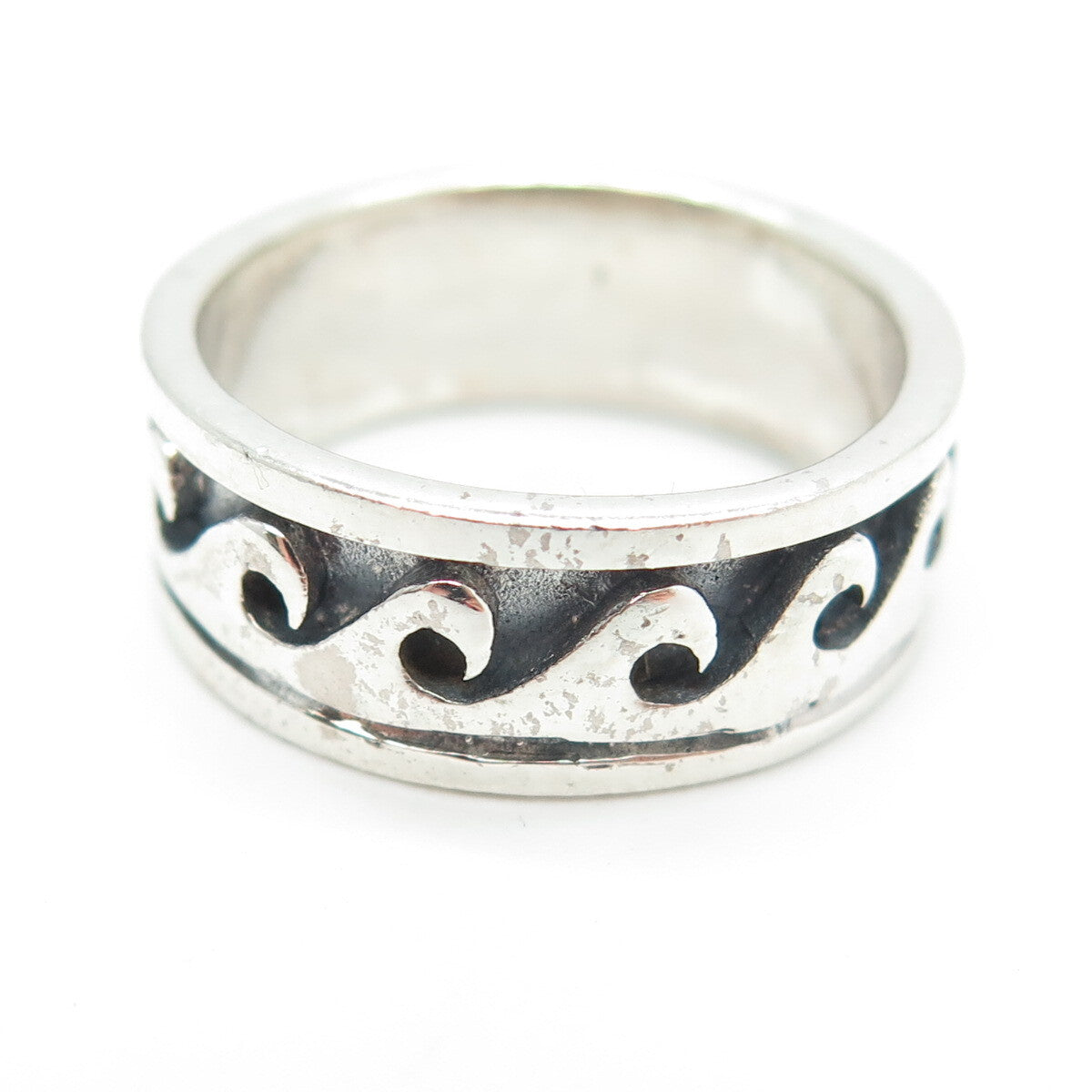 925 Sterling Silver Vintage Water Pattern Band Ring Size 7.75