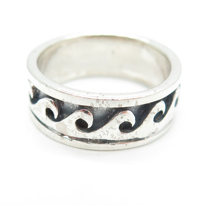 925 Sterling Silver Vintage Water Pattern Band Ring Size 7.75
