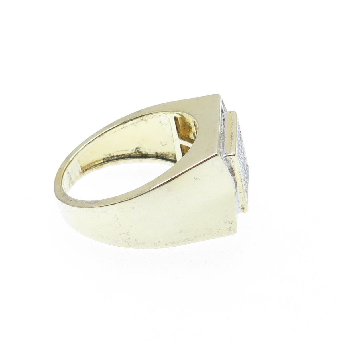 925 Sterling Silver Gold Plated Round-Cut Shaped C Z Signet Wide Ring Size 10.25